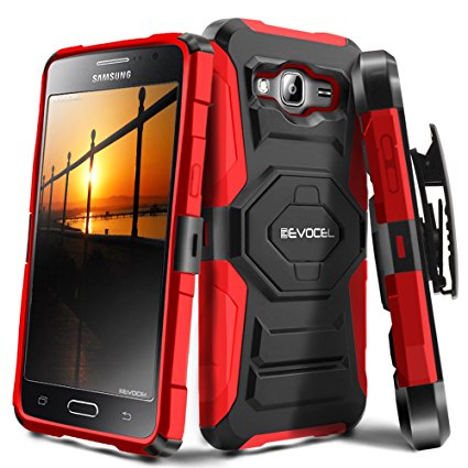 Evocel® Galaxy J3 / Galaxy Amp Prime [New Generation] Rugged Holster Dual Layer Case [Kickstand][Belt Swivel Clip] For Samsung Galaxy J3 / Galaxy Amp Prime, Red (EVO-SAMJ3-XX03)
