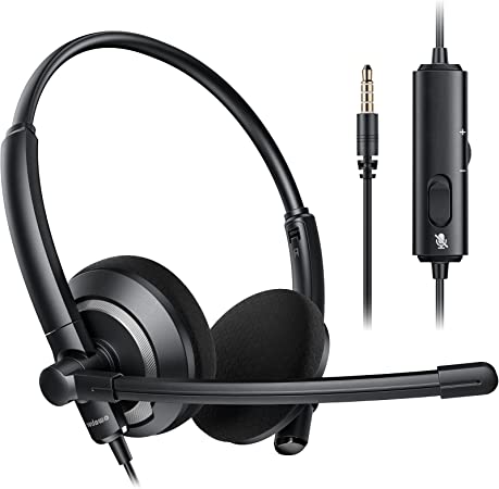 awatrue 3.5mm Computer Headset with Microphone Clearer Voice Noise Cancelling in-line Control for PC Laptop Office Call Center for Boom Skype Webinars