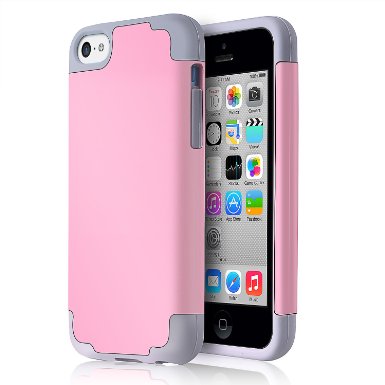 5C Case, iPhone 5C Case,BENTOBEN iPhone 5C Cover Protective Case Silicone Bumper Hybrid Dual Layer Combo Armor Heavy Duty Rugged Protective Case For Apple iPhone 5C Pink&Gray