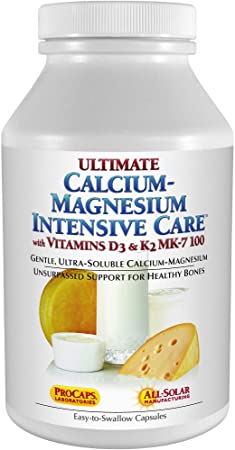 Andrew Lessman Ultimate Calcium-Magnesium Intensive Care with 1000 IU Vitamin D3 & 100 mcg Vitamin K2 MK7 - 250 Capsules – Bone and Skeleton Health Essentials. Gentle, Easy to Swallow, Super Soluble