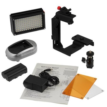 Fotodiox Pro LED 98A with Video Lighting Bracket, Photo / Video Dimmable LED Light Kit, Sony Type Battery, Color Temperature 5600K,   Tungsten Gel