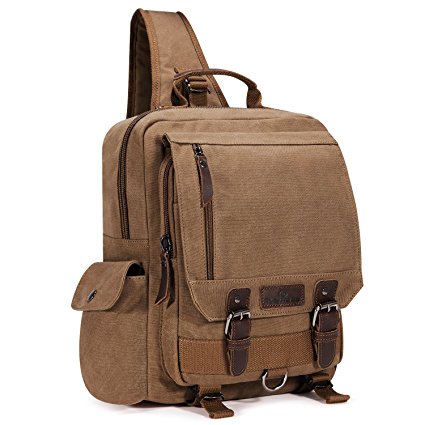 Plambag Canvas Sling Backpack One Strap Travel Sport Crossbody Bag Large