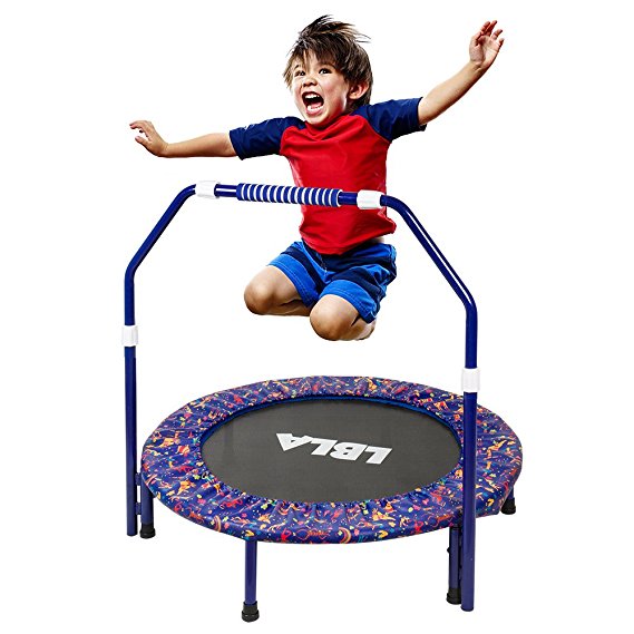 LBLA Little Kids Trampoline with Adjustable Handrail and Safety Padded Cover Mini Foldable Bungee Rebounder