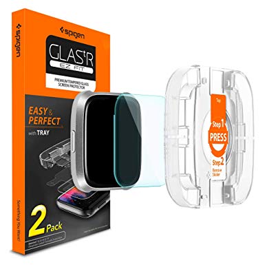 Spigen Tempered Glass Screen Protector [EZ FIT - Installation Kit] Designed for Fitbit Versa/Fitbit Versa Lite (2 Pack)