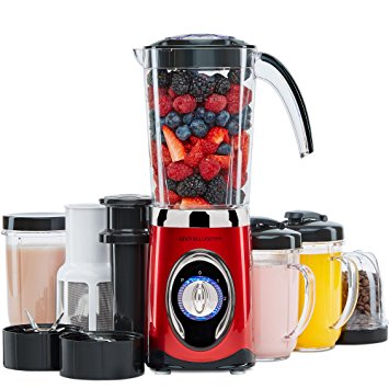 Andrew James Smoothie Maker, 220 Watts, 4 in 1 Multifunctional, 2 x 600ml Drink Cups, 1.5L Capacity (Red)