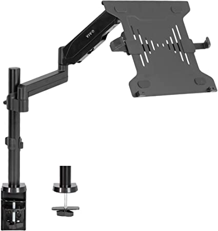 VIVO Universal Adjustable 10 to 15.6 inch Laptop Holder Desk Mount, Single Pneumatic Arm VESA Notebook Stand with C-clamp and Grommet Options, Black (STAND-V101L)