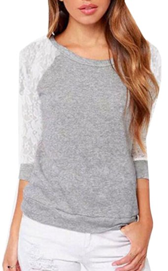 LTYY Women's Casual Lace Pullover Eco Fleece Sweatshirt