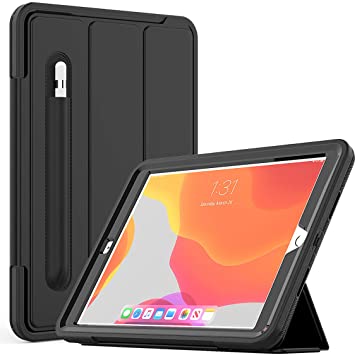iPad 7th Generation Case 10.2" 2019 Release/iPad 10.2 Case/(Model No: A2197,A2200,A2198),with Free Screen Protector,Three Layer Heavy Duty Shockproof Protective Stand Case Black