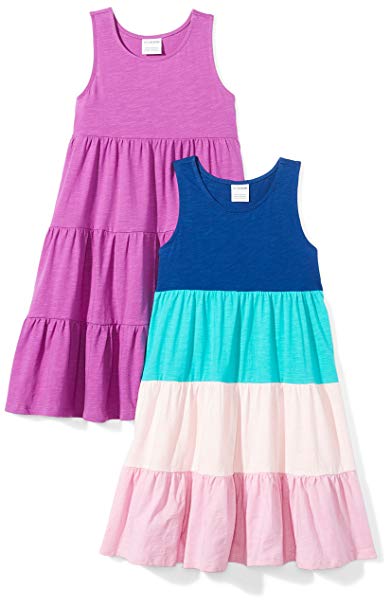 Spotted Zebra Girls' 2-Pack Knit Sleeveless Tiered Dresses