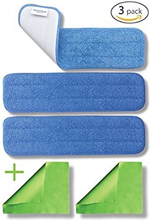 3-pack 18" Microfiber Washable Mop Pads - Reusable 450gsm Hygen eCloth Flat Heads For Wet Or Dry Floor Cleaning, Scrubbing, Childcare Supplies, House Washing Solutions Refills by MicrofiberPros
