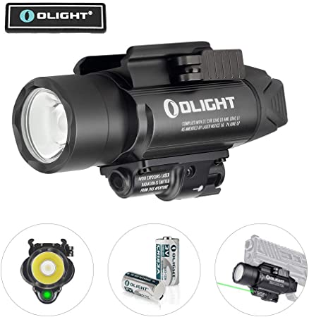 Olight® Baldr PRO 1350 Lumens Ultra Bright LED Weaponlight with Green Laser, High Performance NW LED Plus 2 x CR123A Batteries Included, 260 Meters Long Distance Light for Tactical and Law Enforcement