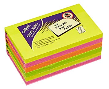 Snopake 127x76mm Sticky Notes - Neon/ Assorted Colours (Pack of 6 , 100 Sheets per Pad)