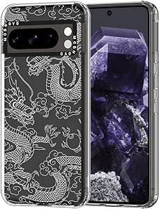 MOSNOVO Compatible with Google Pixel 8 Pro 5G Case, White Dragon Clear Design Transparent Plastic Hard Back Case with TPU Bumper Protective Case Cover for Pixel 8 Pro