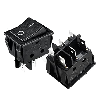 uxcell 5Pcs AC 16A/125V 16A/250V DPDT 6 Terminal 2 Position Boat Rocker Switch Black