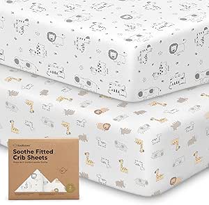 2-Pack Organic Crib Sheets for Boys, Girls - Jersey Fitted Crib Sheet, Baby Crib Sheets Neutral, Crib Mattress Sheet, Cotton Crib Sheets, Breathable Crib Sheet, Baby Mattress Sheets (KeaSafari)