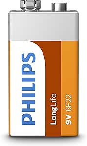 PHILIPS 9V Alkaline Battery - 6F22 - Vida Útil hasta 5 Años