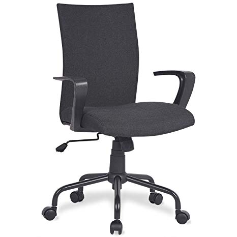 Home Office Desk Chair Computer Chair with Removable Arms and Wheels Mid Back Cloth Morden, Charcoal Black
