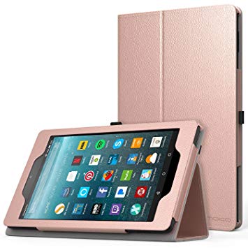 MoKo Case for All-New Amazon Fire 7 2017 (7" Tablet, 7th Generation - 2017 Release Only) - Slim Folding Stand Cover Case for Fire 7 inch Tablet with Alexa, Rose Gold (with Auto Wake/Sleep)