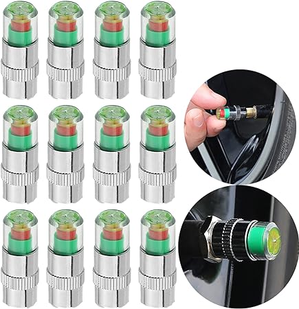 12pcs Car tire Pressure Monitor Valve stem Cap Sensor Indicator, 2.4Bar 36PSI Pressure Monitor Tire Valve Stem Caps with 3-Color Eye Alert for Cars, Motorcycles, Bicycles.