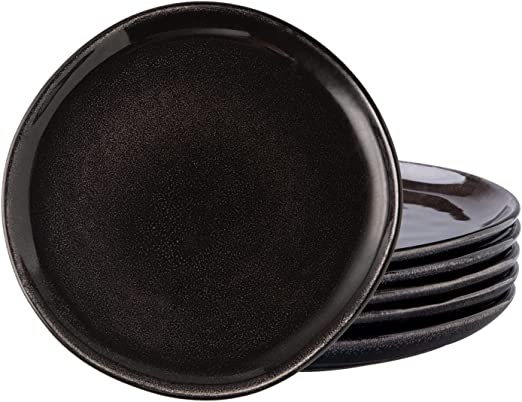 AmorArc Ceramic Plates Set of 6, 8.5 Inch Handmade Reactive Stoneware Plates set for Dessert, Salad, Appetizer, Small Dinner Plates, Microwave & Dishwasher Safe, Scratch Resistant - Rustic Black