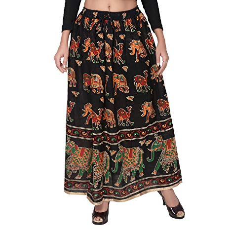 Jaipuri Fashionista Presents Jaipuri Rajsthani Full Long Cotton Skirt for Girls and Women (Free Size Waist Upto 38)