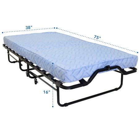 Milliard Premium Quality Folding Bed Super Comfortable Wooden Slat Guest Bed - With Supportive Foam Mattress 75x38 - Twin No Assembly