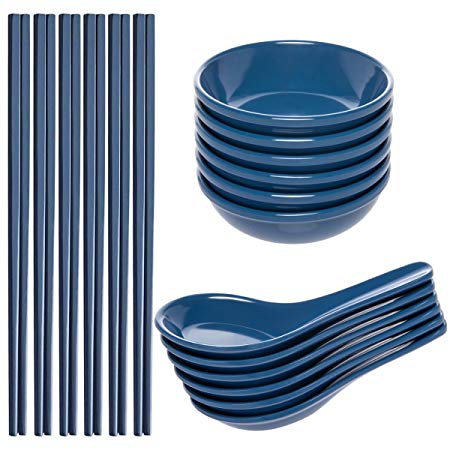 Zak! (24 Piece) Asian Reusable BPA-Free Plastic Utensils Set With Chopsticks, Soup Spoons For Wonton Pho & Ramen, & Small Bowl Dishes For Dipping Sauces Like Soy & Wasabi