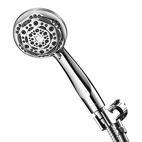 Couradric Handheld Shower Head, 7 Function High Pressure Shower Head with Brass Swivel Ball Bracket and Extra Long Stainless Steel Hose, Chrome, 4"
