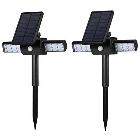 Outdoor Solar Lights, 2 Pack LBell 360° USB with Rotating Dual Head Waterproof Landscape Solar Lights Garden Light
