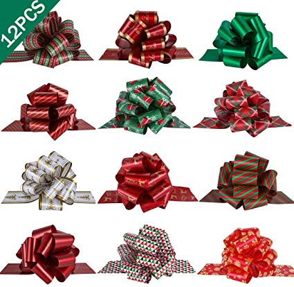 PintreeLand Christmas Pull Bows Large Gift Bows Ribbon 40mm 12PCS for Xmas Present Gift Wrapping, Christmas Decorations, Florist