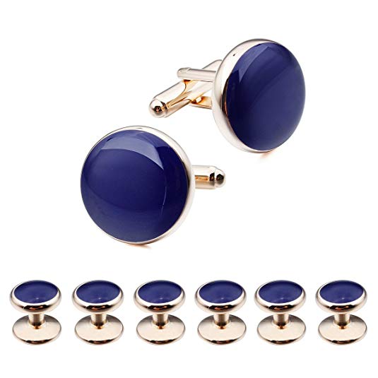 HAWSON Mens Blue and Black Cufflinks and Studs Set for Tuxedo Dress Shirt - Wedding Business Party Accessories