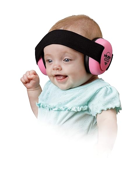 Hush Gear Baby Noise Cancelling Headphones for Babies Infant Ear Protection - 28.6db Sound Reduction Baby Ear Protection Ear Muffs - Adjustable Elastic Headband for Secure Comfortable Fit, Pink