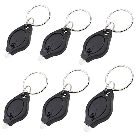 6 Pack Mini LED Flashlight Keychain Ultra Bright Key Ring Light Torch with Hook (Black and White)