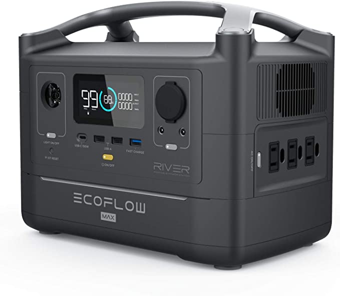 EF ECOFLOW Portable Power Station RIVER600 MAX, 576Wh Backup Lithium Battery with 3 600W (Peak 1800W) AC Outlets & LED Flashlight, Clean & Silent Solar Generator for Outdoor Camping RV