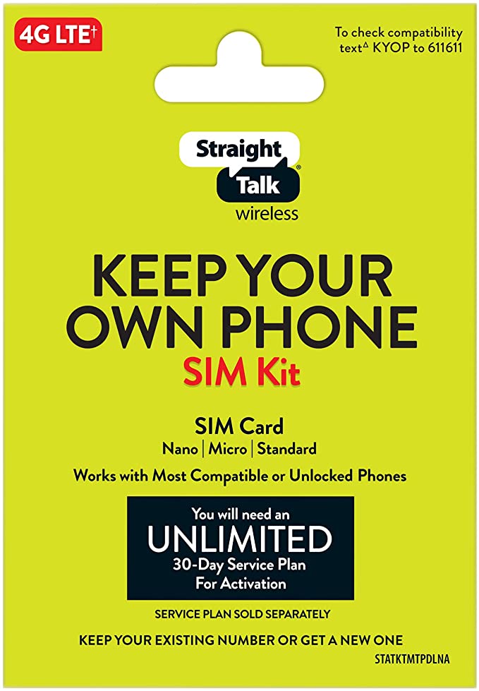 Straight Talk Bring Your Own Phone Universal SIM Card Pack - Verizon, AT&T, T-Mobile, Tri-Punch Bundle Kit