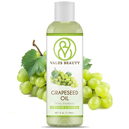 Grapeseed Oil Cold Pressed Unrefined 100% Natural Therapeutic Grade Carrier 4 oz Ideal For Aromatherapy, Body Massage, Moisturizing & Healing Dry Skin, Hair, Acne, Prevents Aging and Face Wrinkles