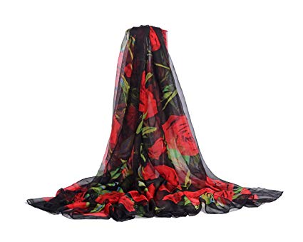 E-Clover Plus Size Chiffon Swimsuit Beach Cover Up Floral Print Sarong Wrap