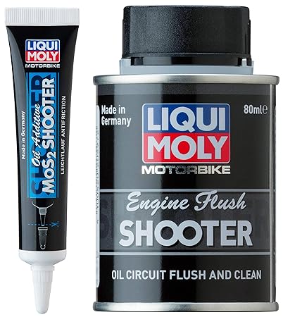 Liqui Moly 20597 Motorbike Engine Flush Shooter (80 ml) & 20296 Motorbike MOS2 Shooter (20 ml) Combo