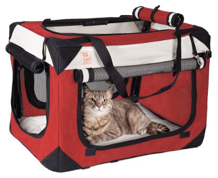 Soothing "Happy Cat" Soft Carrier w/ Comfy Plush Sleep Pillow - 4X Interior Space - Breezy Windows & Sunroof - Collapse & Folds, Locking Zippers, Lightweight, Stylish & Washable, Reduces Anxiety