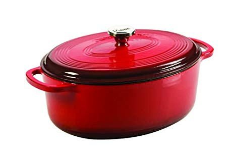 Lodge EC7OD43 Enameled Cast Iron Oval Dutch Oven, 7 Quart, Red