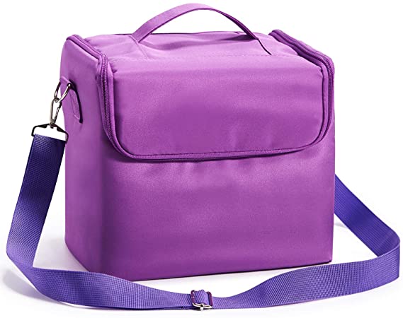 HST Beauty Make up Nail Art Cosmetics Box Vanity Case Jewellery Storage Cases with Carry Strap Nylon Fabric Purple