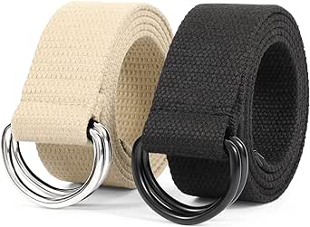 JASGOOD Men Canvas Belt Web Fabric Casual Belt with Black Double D-ring 1 1/2" Wide Set of 2