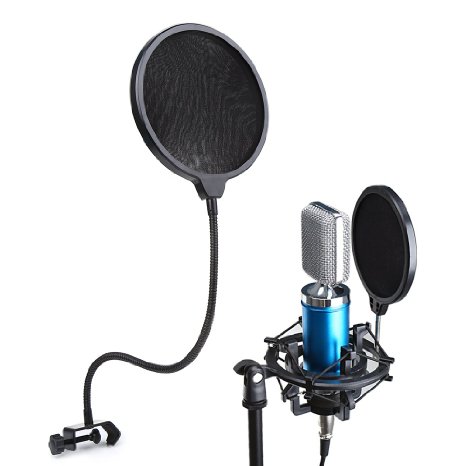 Crenova Dual Layer Microphone Filter Mic Recording Studio Wind Screen Pop Mask Shield Double Layer