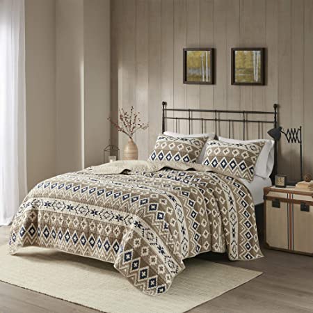 Woolrich Reversible Quilt Cabin Lifestyle Design All Season, Breathable Coverlet Bedspread Bedding Set, Matching Shams, King/Cal King(110"x96"), Tan 3 Piece