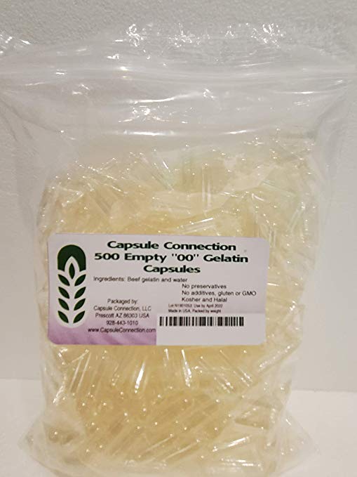 Capsule Connection 500 00 Size Empty Gelatin Capsules, Resealable Bag, Natural, No additives