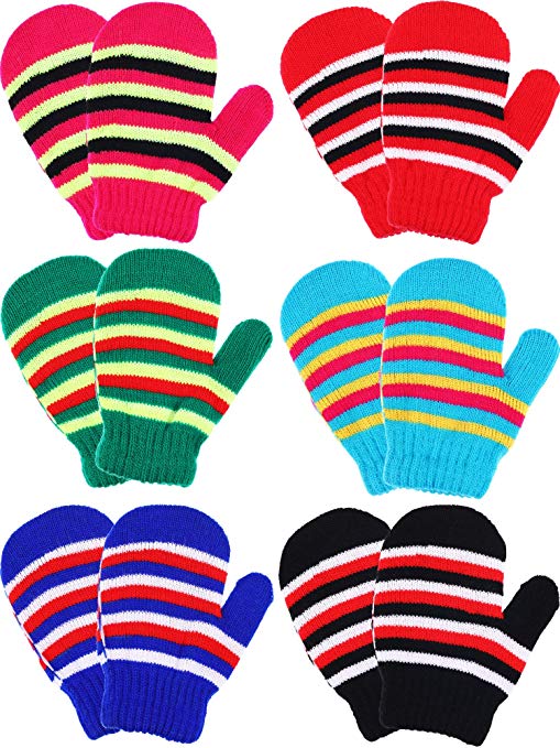 Boao 6 Pairs Stretch Mittens Winter Warm Knitted Gloves for Halloween Party Kids Toddler Supplies (Color 3)