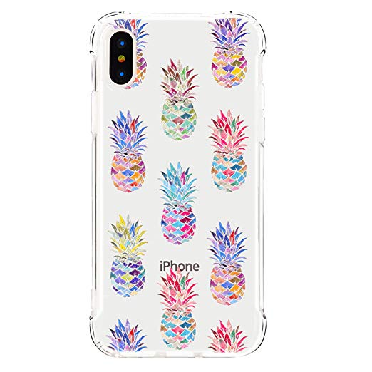 iPhone X Case, LUOLNH Slim Shockproof Clear Floral Pattern Soft Flexible TPU Back Cover case for iPhone X 2017-3 Color Pineapple