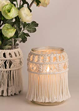 Mkono Candle Holder Macrame Flower Vase Decorative Centerpieces Home decor (with Glass Jar)