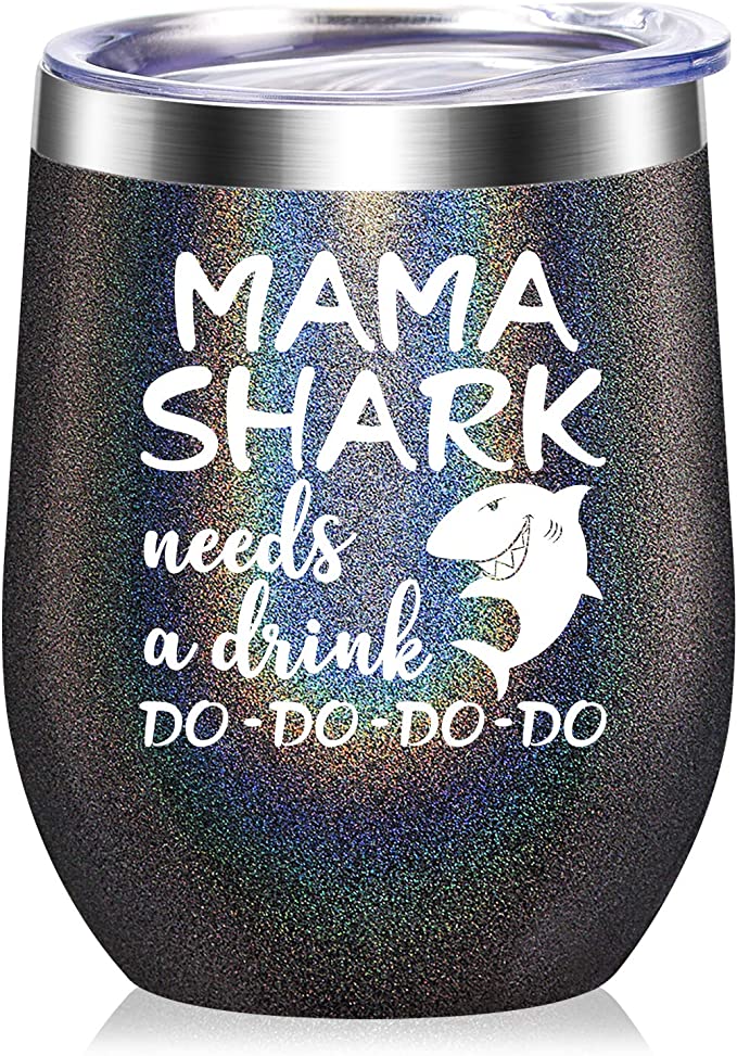Mama Shark Needs a Drink - Gifts for Mom - Funny Birthday Gifts for Mom from Daughter, Son - Mom gifts for Christmas, Mother's Day, New Mon, Mommy, Wife, Women - 20 oz Tumbler Mug Cup - Black