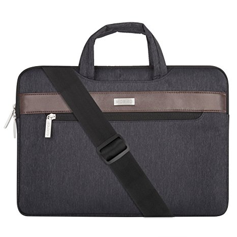 Mosiso Polyester Sleeve Case Cover Laptop Shoulder Bag Briefcase Handbag with Horizontal PU Strip for 13-13.3 Inch MacBook Notebook Computer, Black